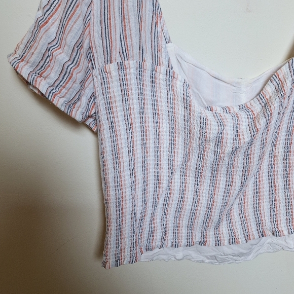 Sanctuary Striped Linen Blend Short Sleeve Smocked Blouse Size Small - Picture 4 of 8